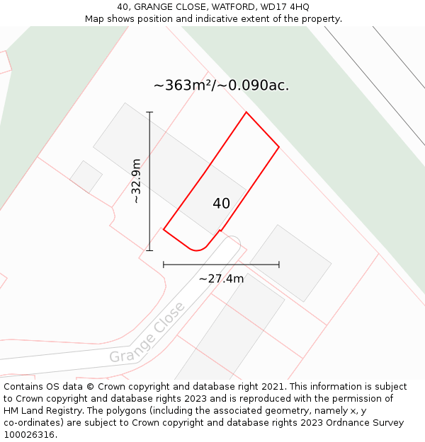 40, GRANGE CLOSE, WATFORD, WD17 4HQ: Plot and title map