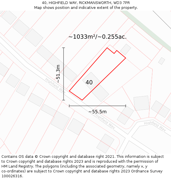 40, HIGHFIELD WAY, RICKMANSWORTH, WD3 7PR: Plot and title map