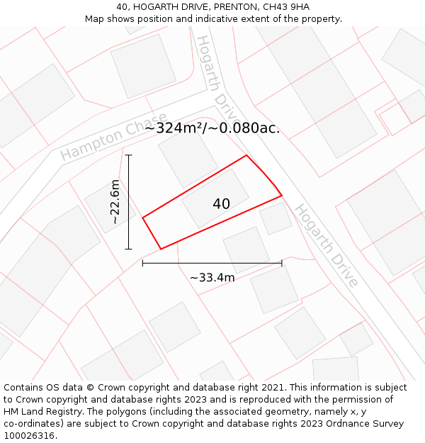 40, HOGARTH DRIVE, PRENTON, CH43 9HA: Plot and title map