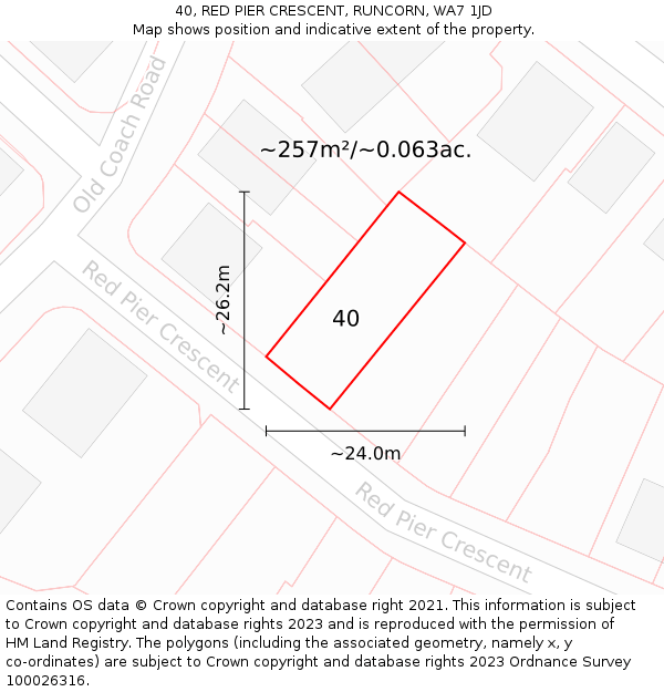 40, RED PIER CRESCENT, RUNCORN, WA7 1JD: Plot and title map