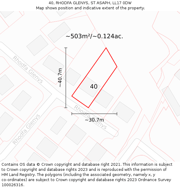 40, RHODFA GLENYS, ST ASAPH, LL17 0DW: Plot and title map