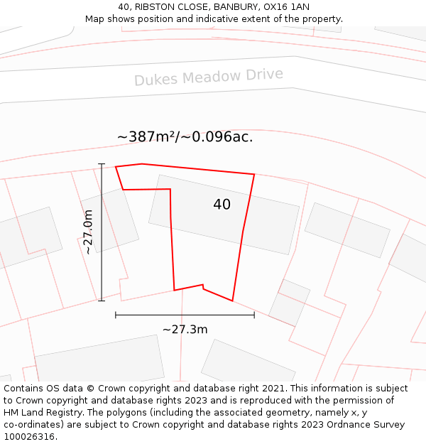 40, RIBSTON CLOSE, BANBURY, OX16 1AN: Plot and title map