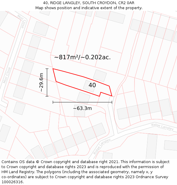 40, RIDGE LANGLEY, SOUTH CROYDON, CR2 0AR: Plot and title map