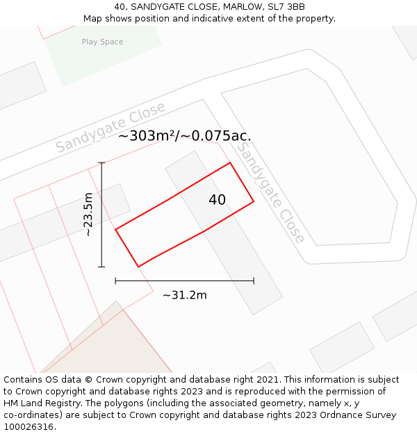 40, SANDYGATE CLOSE, MARLOW, SL7 3BB: Plot and title map