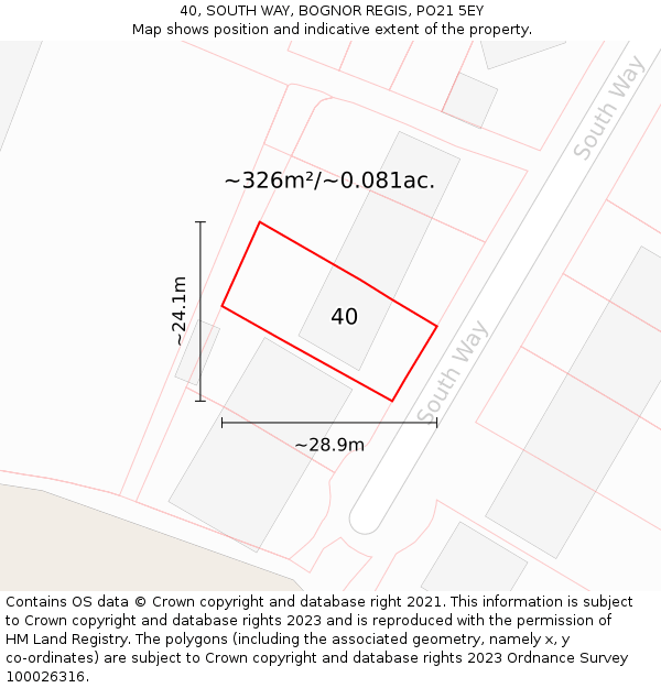 40, SOUTH WAY, BOGNOR REGIS, PO21 5EY: Plot and title map