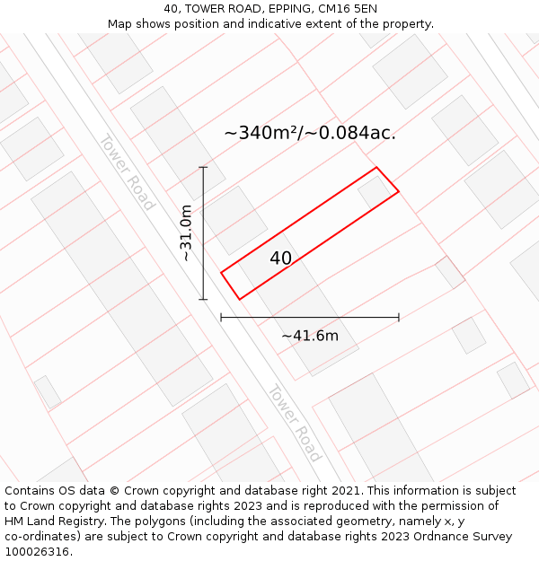 40, TOWER ROAD, EPPING, CM16 5EN: Plot and title map