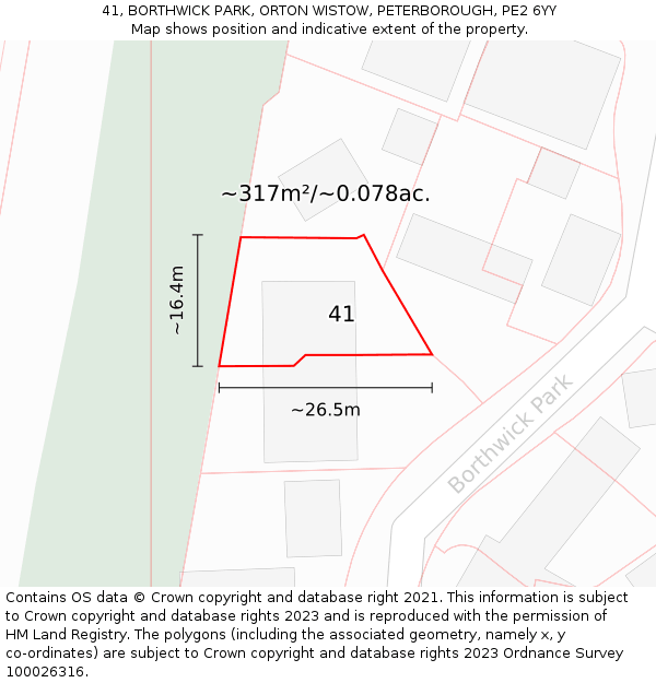 41, BORTHWICK PARK, ORTON WISTOW, PETERBOROUGH, PE2 6YY: Plot and title map