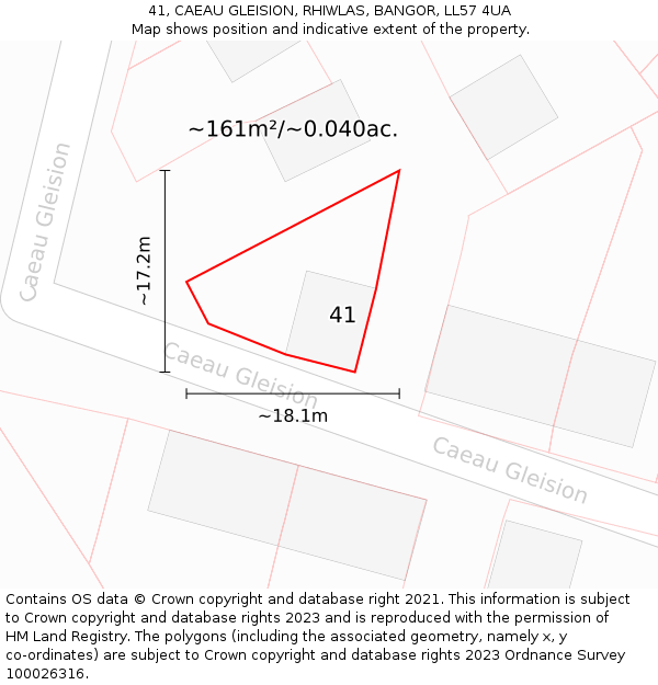 41, CAEAU GLEISION, RHIWLAS, BANGOR, LL57 4UA: Plot and title map