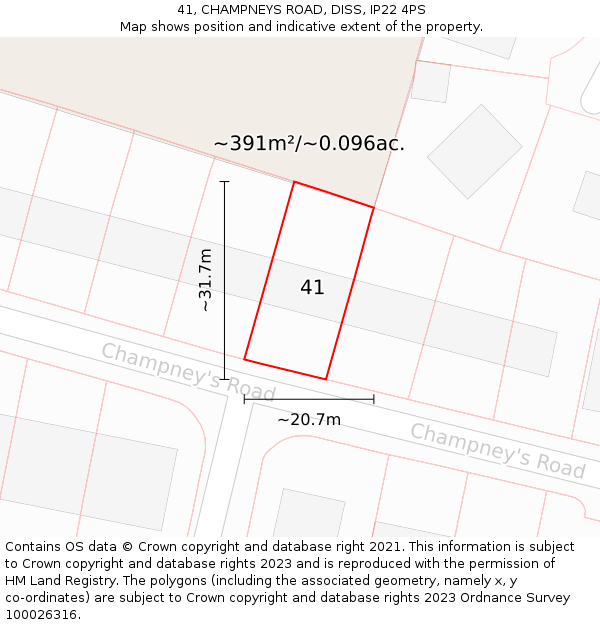 41, CHAMPNEYS ROAD, DISS, IP22 4PS: Plot and title map