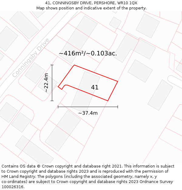 41, CONNINGSBY DRIVE, PERSHORE, WR10 1QX: Plot and title map