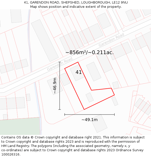 41, GARENDON ROAD, SHEPSHED, LOUGHBOROUGH, LE12 9NU: Plot and title map