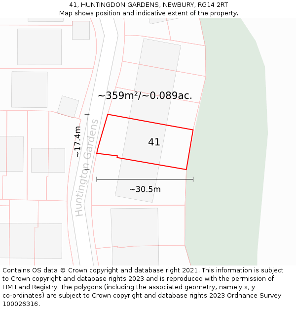 41, HUNTINGDON GARDENS, NEWBURY, RG14 2RT: Plot and title map