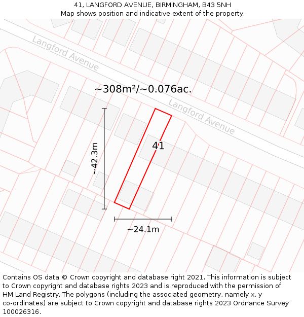 41, LANGFORD AVENUE, BIRMINGHAM, B43 5NH: Plot and title map