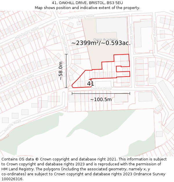 41, OAKHILL DRIVE, BRISTOL, BS3 5EU: Plot and title map