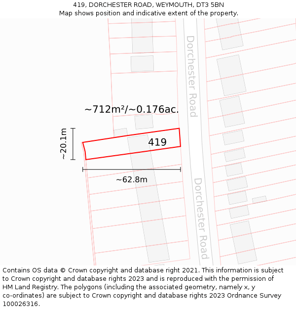 419, DORCHESTER ROAD, WEYMOUTH, DT3 5BN: Plot and title map