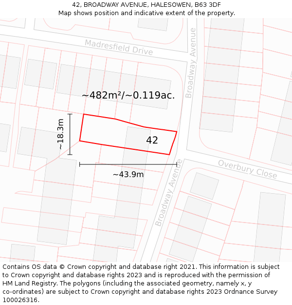 42, BROADWAY AVENUE, HALESOWEN, B63 3DF: Plot and title map