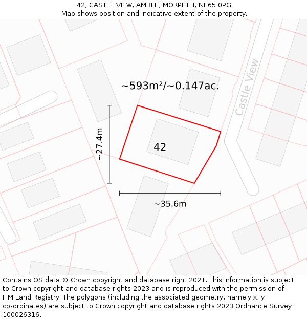42, CASTLE VIEW, AMBLE, MORPETH, NE65 0PG: Plot and title map