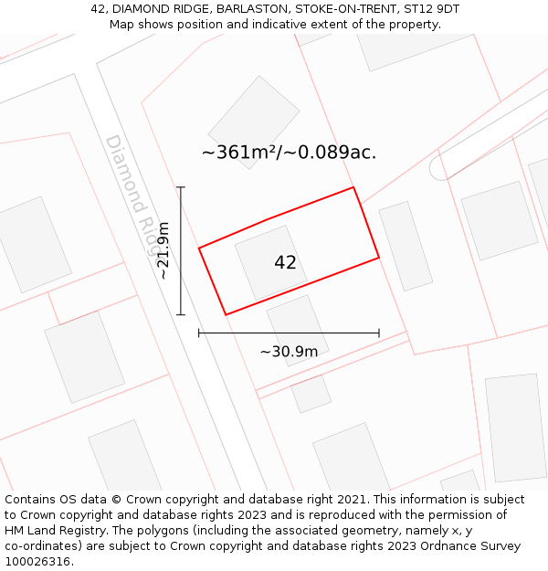 42, DIAMOND RIDGE, BARLASTON, STOKE-ON-TRENT, ST12 9DT: Plot and title map