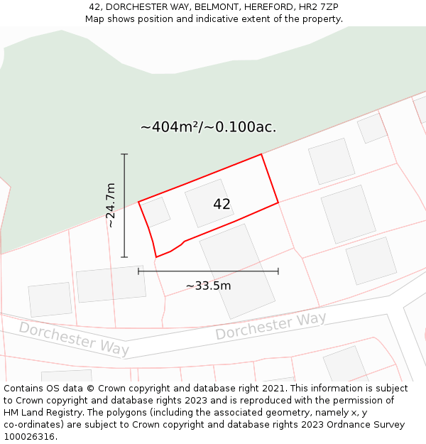 42, DORCHESTER WAY, BELMONT, HEREFORD, HR2 7ZP: Plot and title map