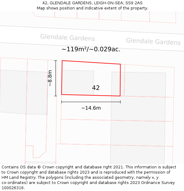 42, GLENDALE GARDENS, LEIGH-ON-SEA, SS9 2AS: Plot and title map