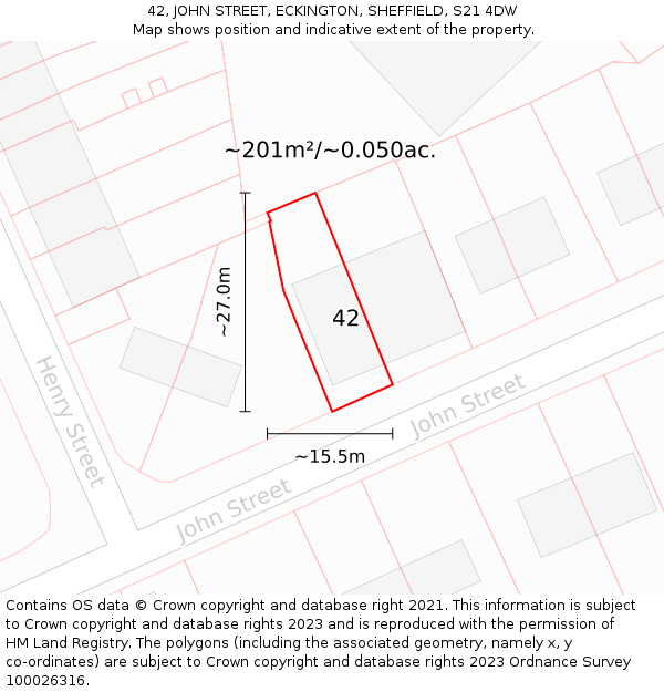 42, JOHN STREET, ECKINGTON, SHEFFIELD, S21 4DW: Plot and title map