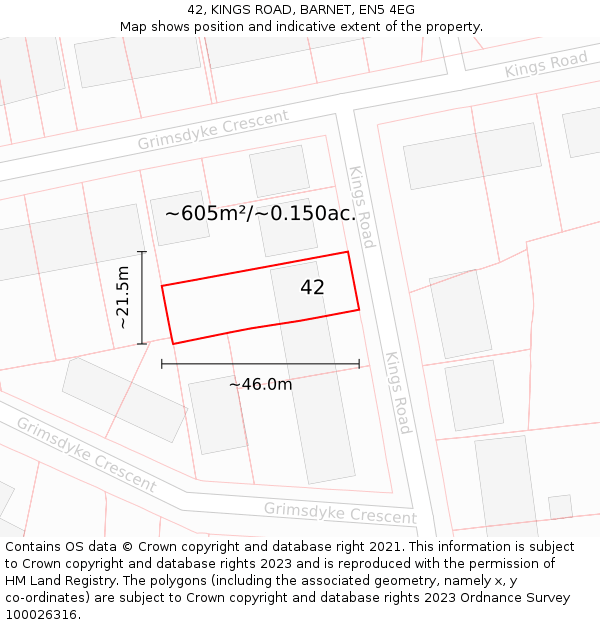 42, KINGS ROAD, BARNET, EN5 4EG: Plot and title map