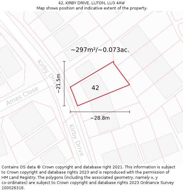 42, KIRBY DRIVE, LUTON, LU3 4AW: Plot and title map