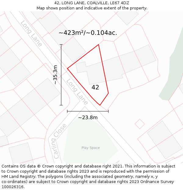 42, LONG LANE, COALVILLE, LE67 4DZ: Plot and title map