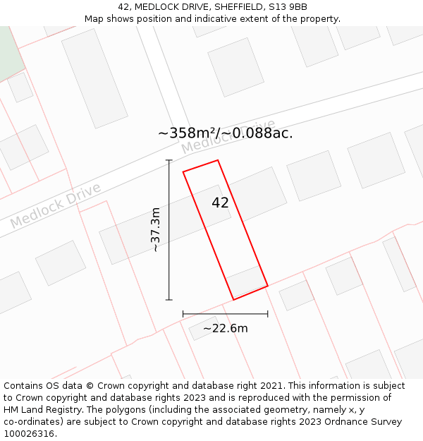 42, MEDLOCK DRIVE, SHEFFIELD, S13 9BB: Plot and title map