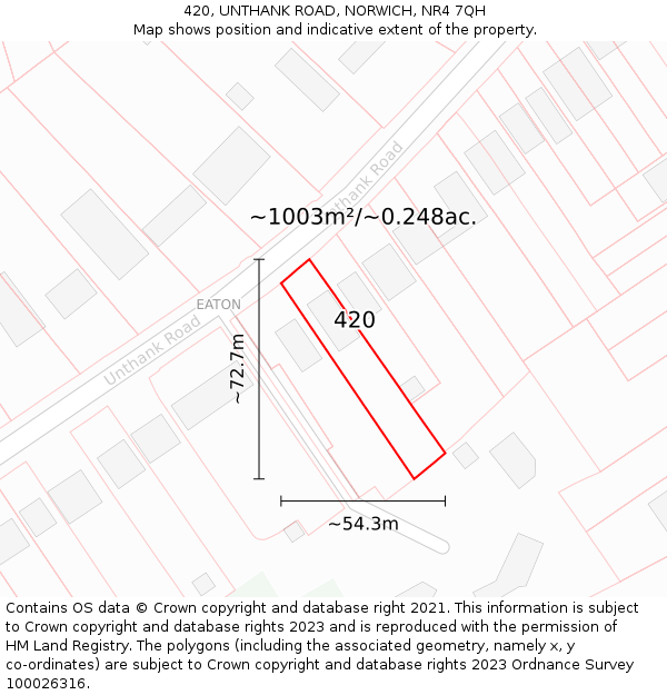 420, UNTHANK ROAD, NORWICH, NR4 7QH: Plot and title map