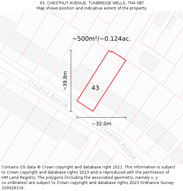 43, CHESTNUT AVENUE, TUNBRIDGE WELLS, TN4 0BT: Plot and title map