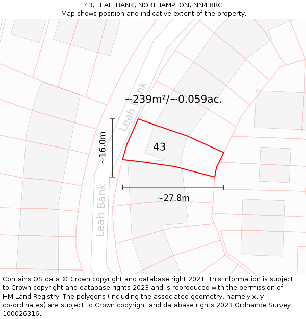 43, LEAH BANK, NORTHAMPTON, NN4 8RG: Plot and title map