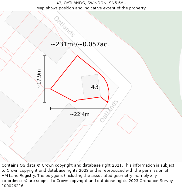 43, OATLANDS, SWINDON, SN5 6AU: Plot and title map