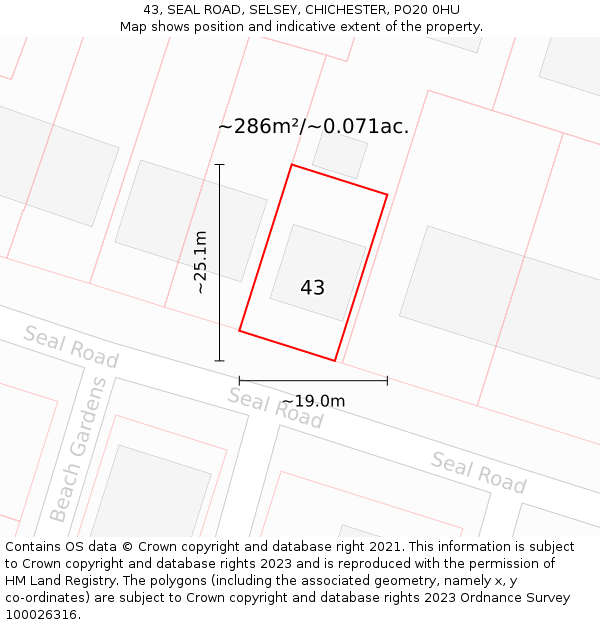 43, SEAL ROAD, SELSEY, CHICHESTER, PO20 0HU: Plot and title map