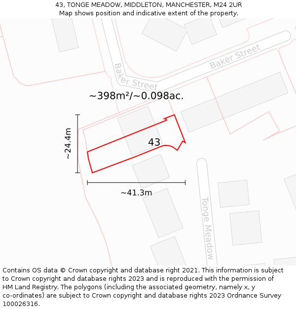 43, TONGE MEADOW, MIDDLETON, MANCHESTER, M24 2UR: Plot and title map