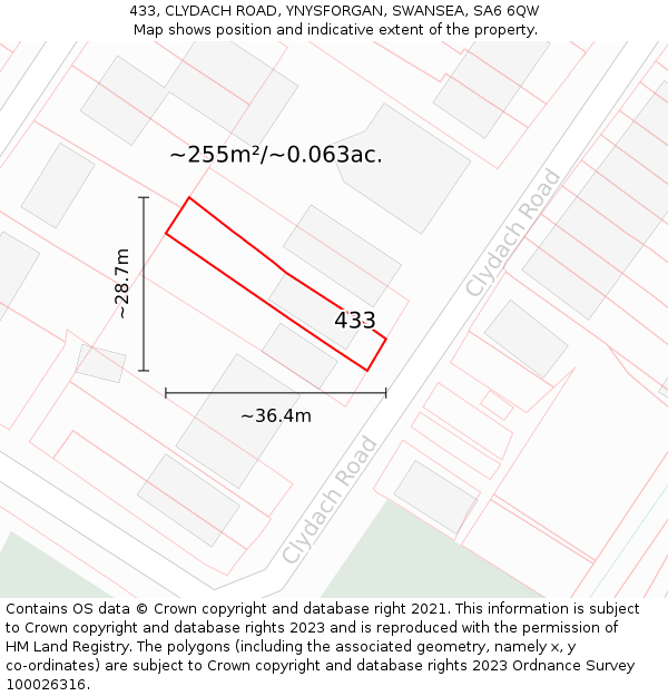 433, CLYDACH ROAD, YNYSFORGAN, SWANSEA, SA6 6QW: Plot and title map