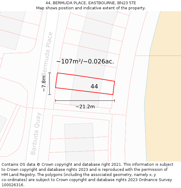 44, BERMUDA PLACE, EASTBOURNE, BN23 5TE: Plot and title map