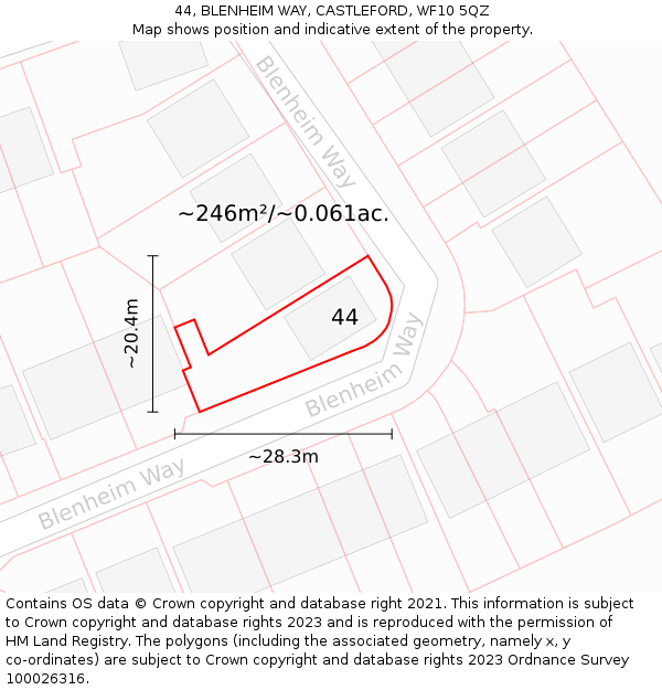 44, BLENHEIM WAY, CASTLEFORD, WF10 5QZ: Plot and title map