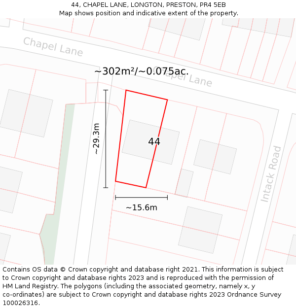 44, CHAPEL LANE, LONGTON, PRESTON, PR4 5EB: Plot and title map