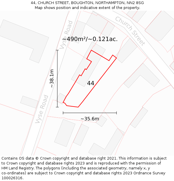 44, CHURCH STREET, BOUGHTON, NORTHAMPTON, NN2 8SG: Plot and title map