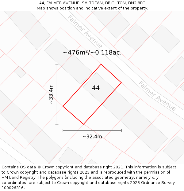 44, FALMER AVENUE, SALTDEAN, BRIGHTON, BN2 8FG: Plot and title map