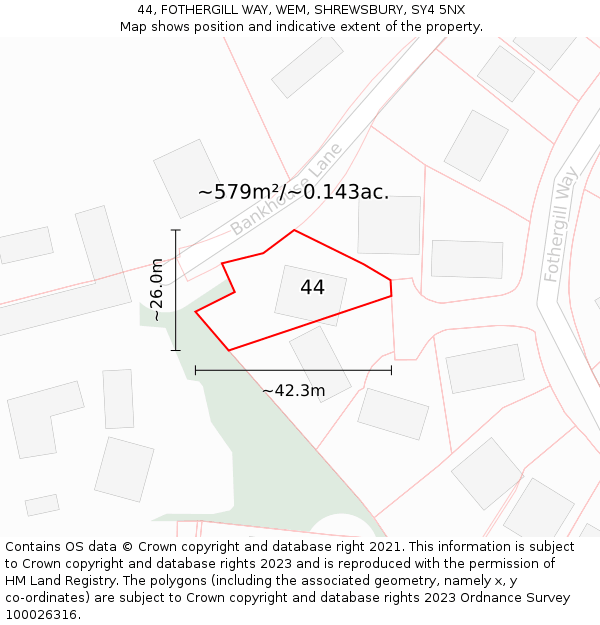 44, FOTHERGILL WAY, WEM, SHREWSBURY, SY4 5NX: Plot and title map