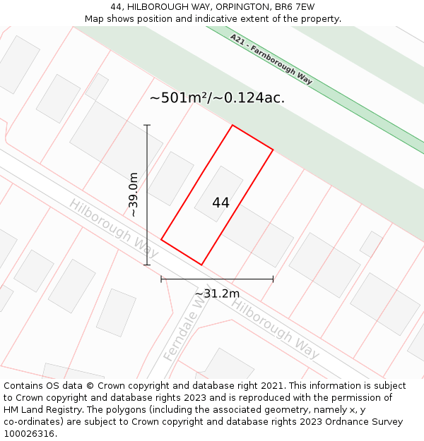 44, HILBOROUGH WAY, ORPINGTON, BR6 7EW: Plot and title map