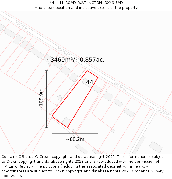 44, HILL ROAD, WATLINGTON, OX49 5AD: Plot and title map