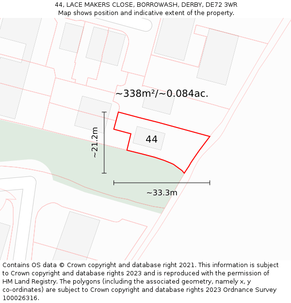 44, LACE MAKERS CLOSE, BORROWASH, DERBY, DE72 3WR: Plot and title map