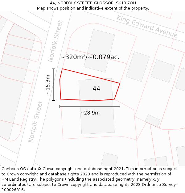 44, NORFOLK STREET, GLOSSOP, SK13 7QU: Plot and title map