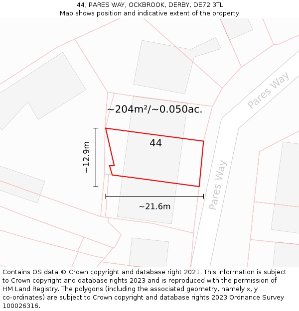 44, PARES WAY, OCKBROOK, DERBY, DE72 3TL: Plot and title map