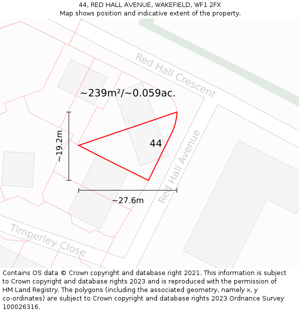 44, RED HALL AVENUE, WAKEFIELD, WF1 2FX: Plot and title map