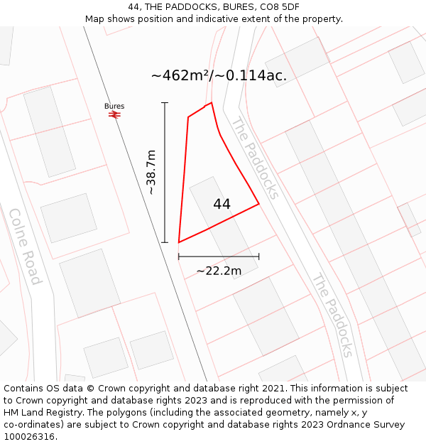 44, THE PADDOCKS, BURES, CO8 5DF: Plot and title map