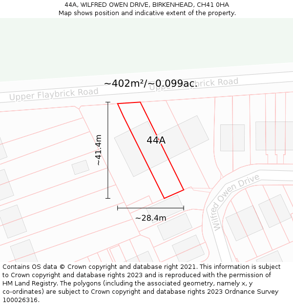 44A, WILFRED OWEN DRIVE, BIRKENHEAD, CH41 0HA: Plot and title map